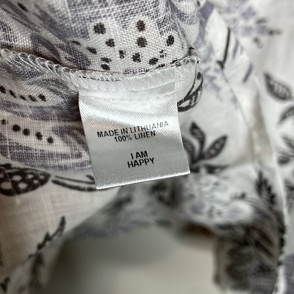 FLAX | Women’s Grey 100% Linen Floral Top Size Medium 3/4 Sleeve - Picture 6 of 6